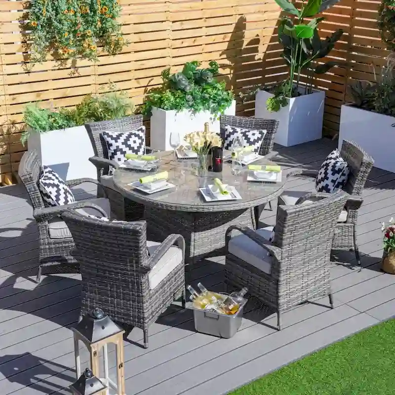 7-piece Modern Outdoor Aluminum Wicker Dining Set with 6 Chairs