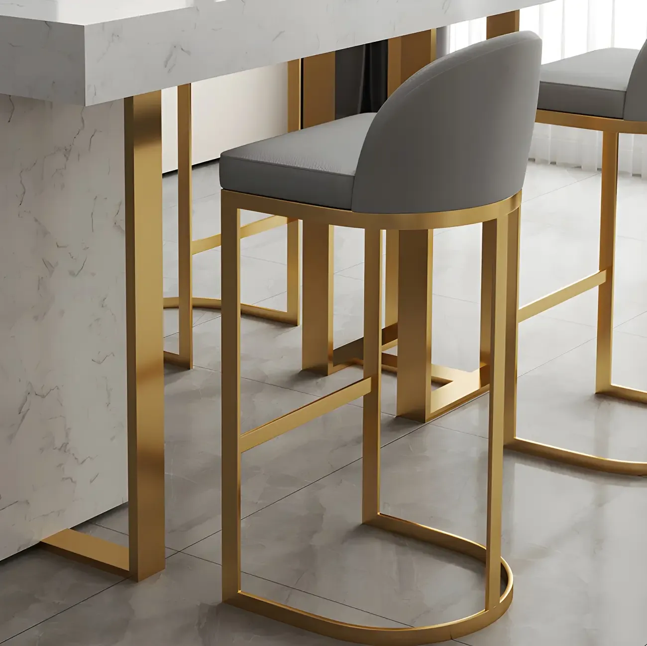 Rectangle White Marble Top Iron Base Dining Bar Table