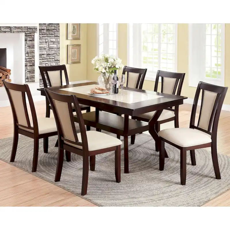 Dark Cherry / Natural 7-Piece Dining Table Set, Seats 4–6