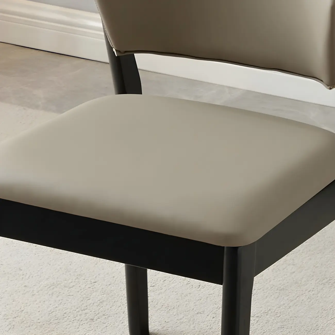 Modern Wood Faux Leather Beige Low Back Dining Chair