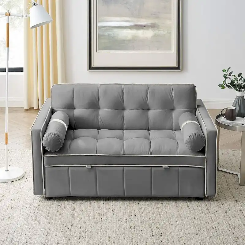 Modern 55.5 Velvet Pull-Out Adjustable Sofa Bed with Side Pockets