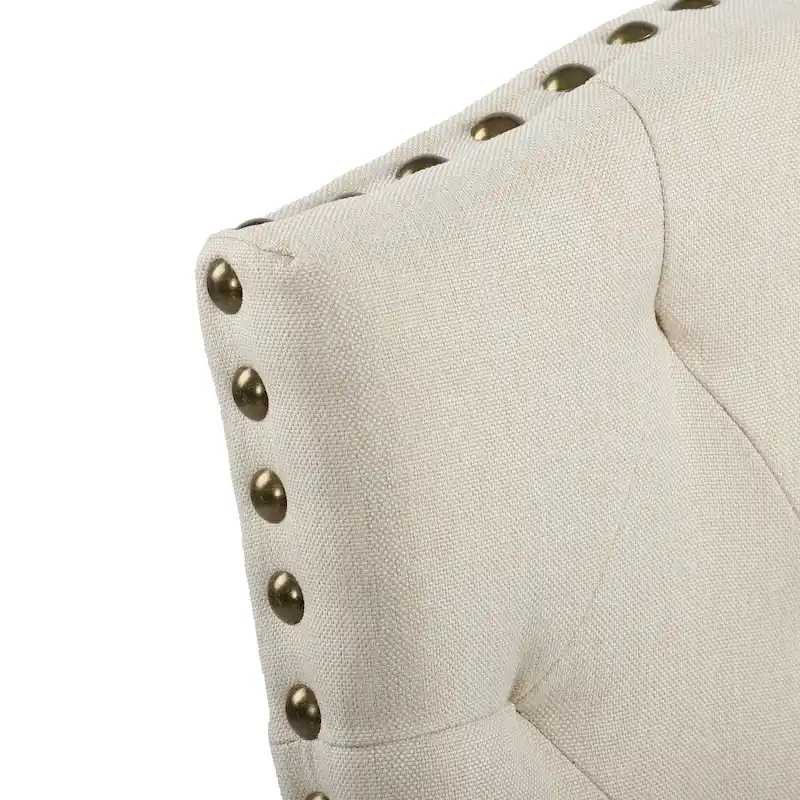 Solid Wood Tufted Dining Chairs, Kitchen Dining Room Chairs with Bronze Nailhead Trim Set of 2