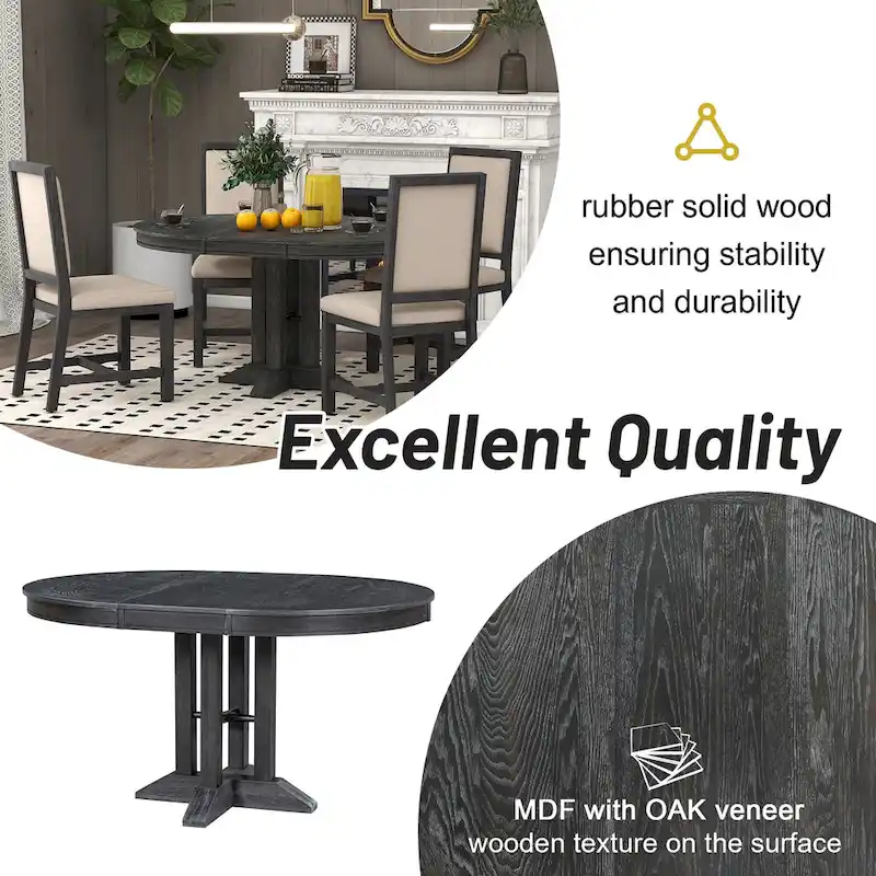 Extendable Round Dining Table - Oak Finish - Seats 4-6