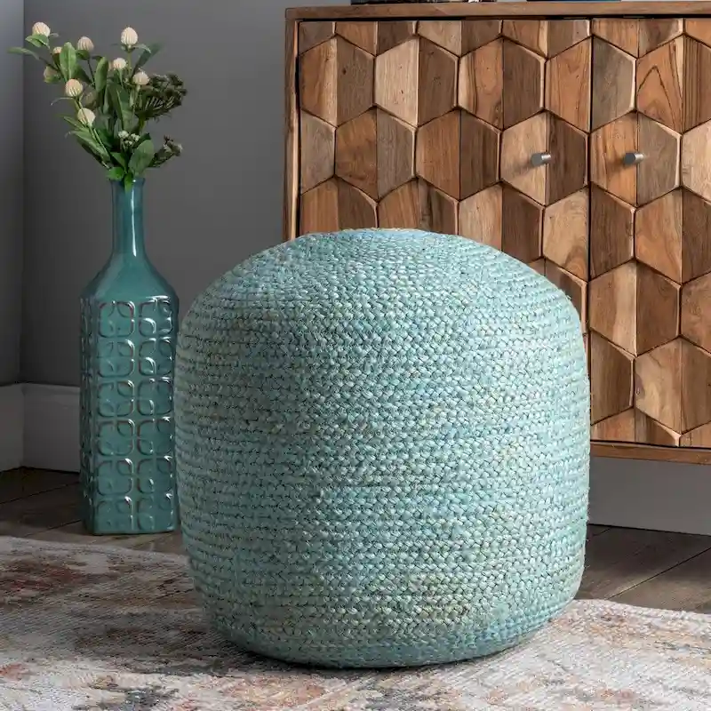 Nuloom Bristol Braided Solid Jute Ottoman Pouf