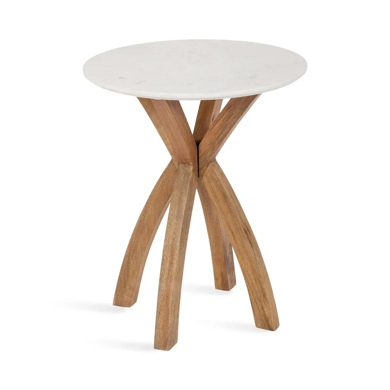 Natural Wood Round Side Table - Midcentury Modern Style