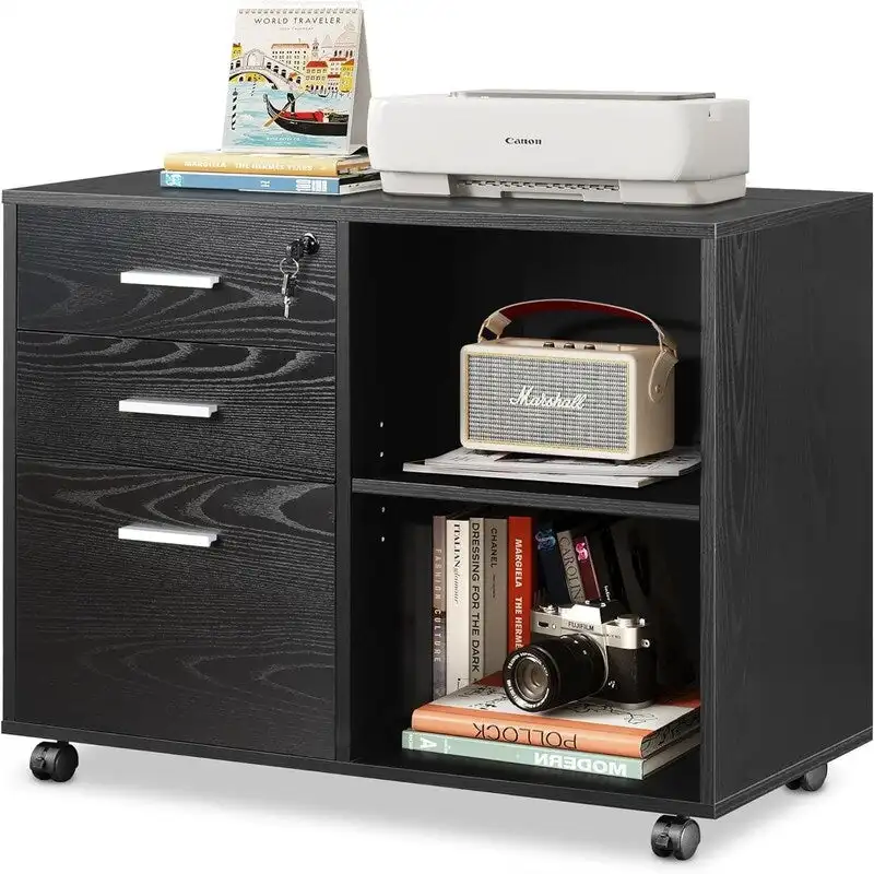 3-Drawer Wood File Cabinet with Lock - 15.7 D x 31.3 W x 24.7 H