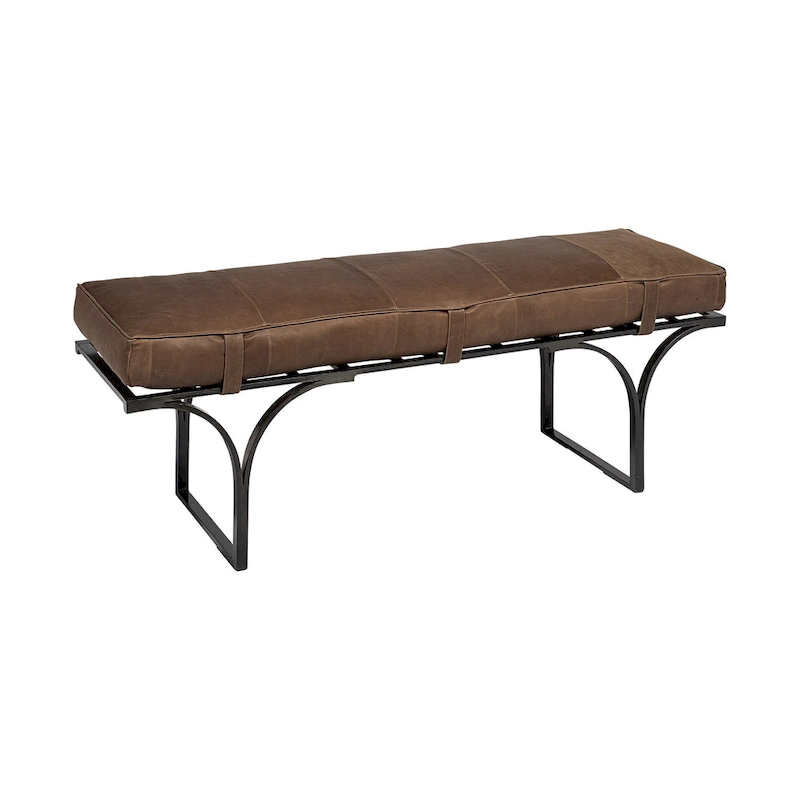 HomeRoots 55  Brown and Black Upholstered Genuine Leather Bench - 55