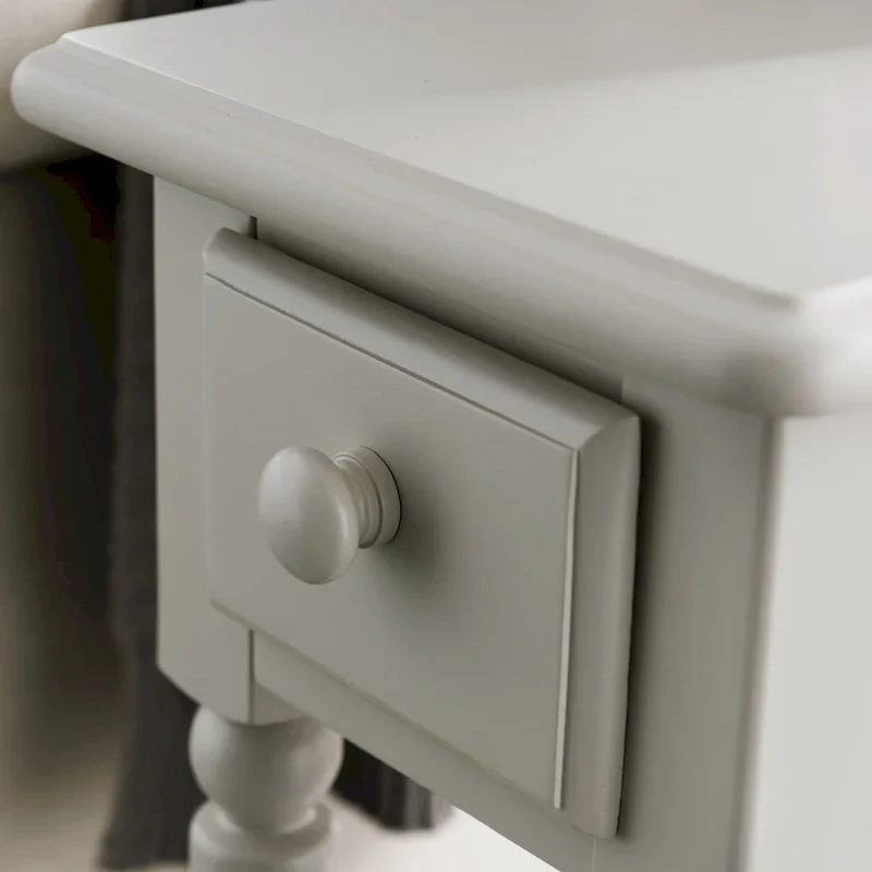 White Wood Narrow Side Table with Drawer and Shelf