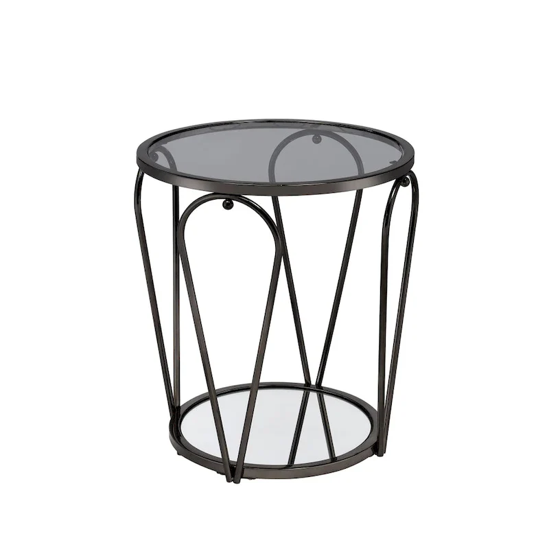 Glass Top Metal End Table with Mirror Shelf – Grey / Chrome