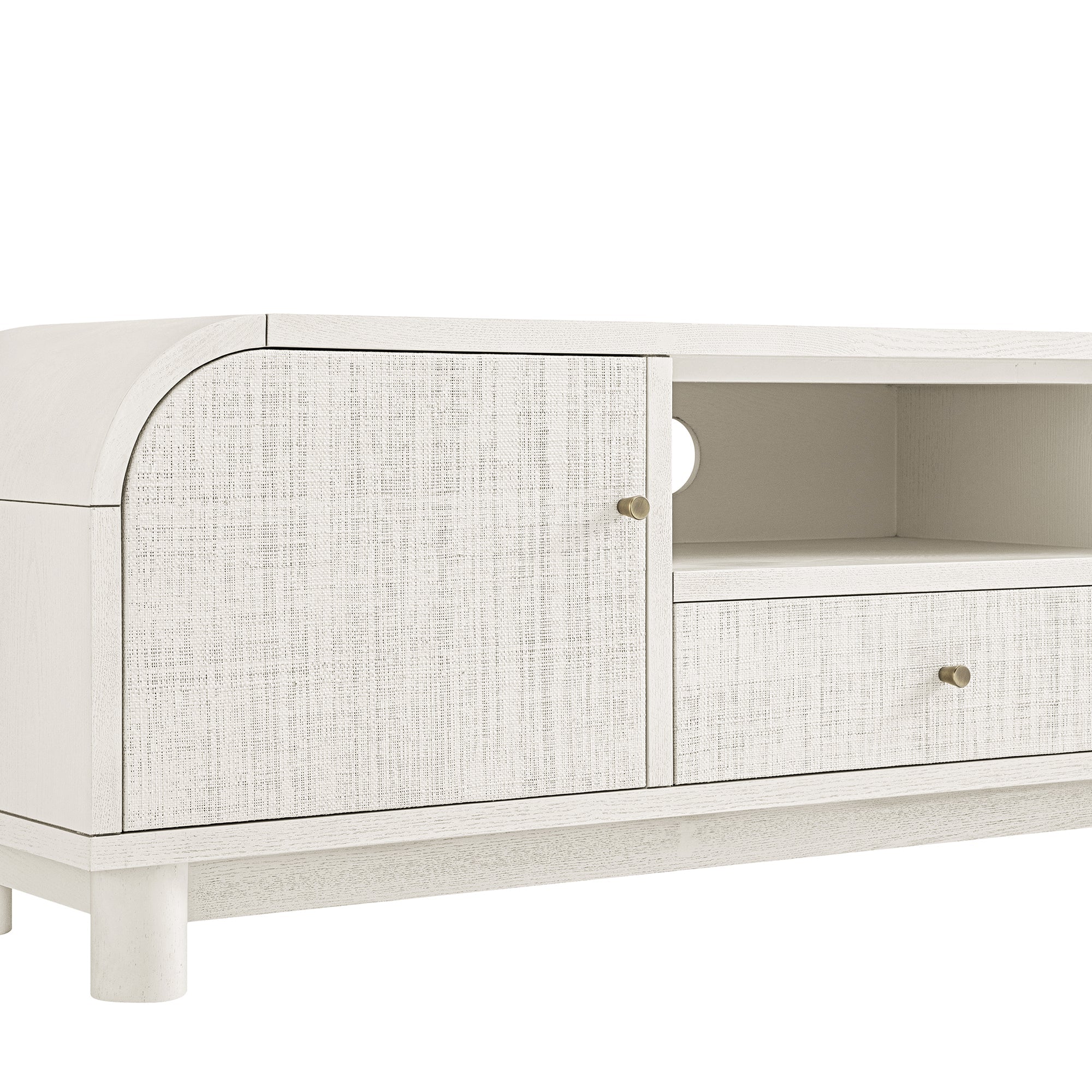 TV Unit, Washed White Ash with Raffia