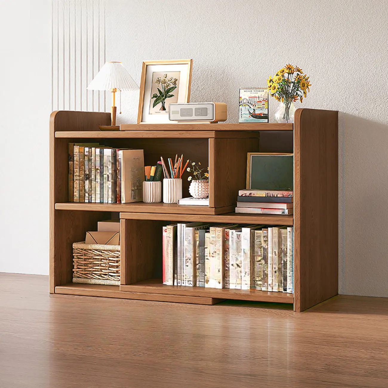 Modern Wood Adjustable Horizontal Bookcase Cube Organizer