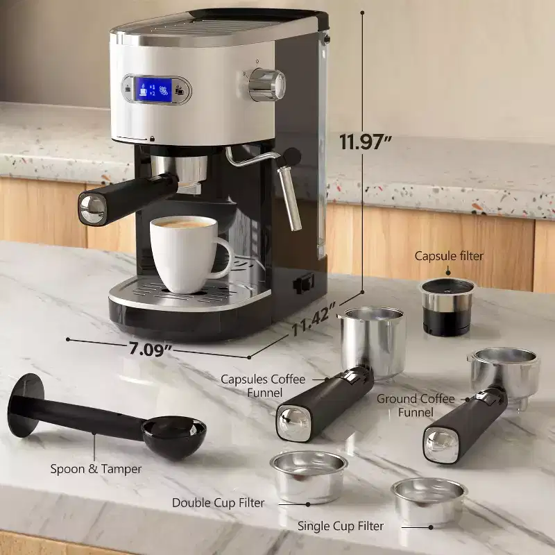 ZAFRO Espresso Machine 20 Bar, Semi-Automatic Professional Coffee Machine for Cappuccino  Latte with Milk Frother Steam Wand,LCD Display,Black