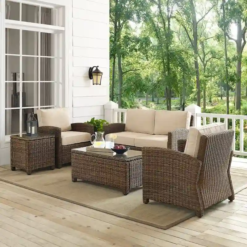 Crosley Bradenton 5-Piece Wicker Outdoor Loveseat Patio Furniture Set - 131.5 