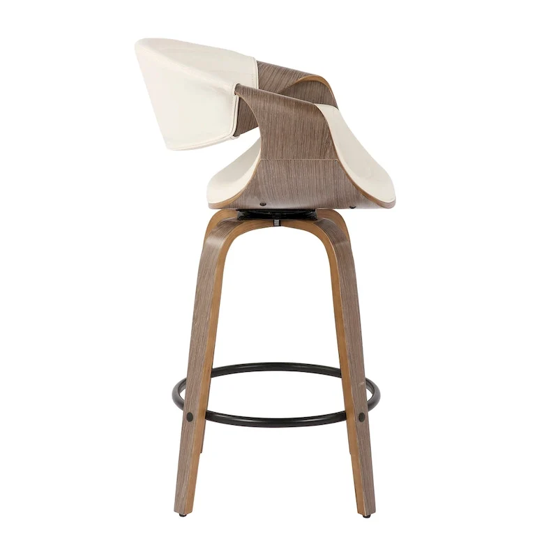 Faux Leather Counter Stool with Bent Wood Legs & Round Footrest (Set of 2)