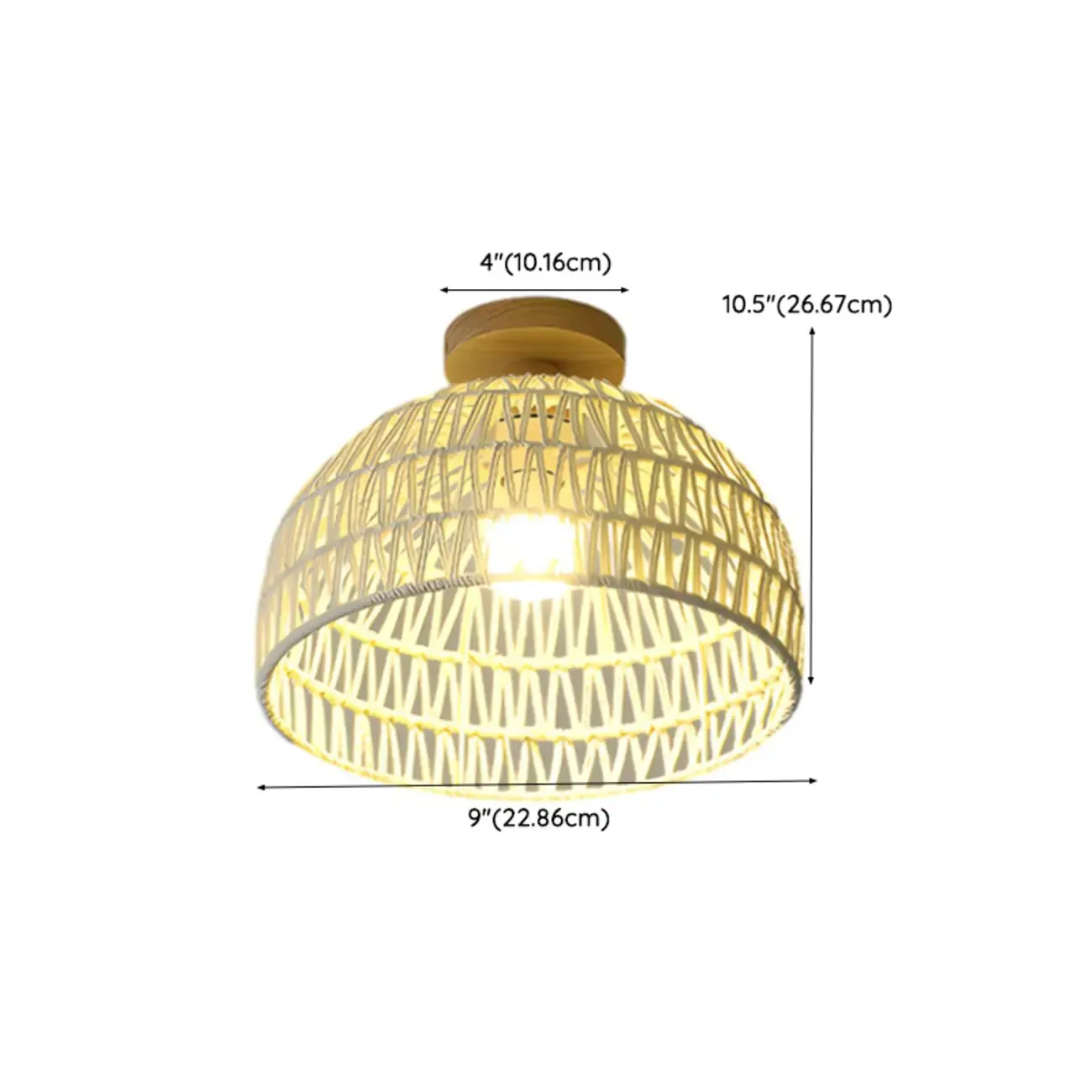 Natural Finish Semi Flush Ceiling Light with Rope Dome Shade