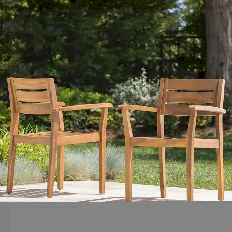 Acacia Wood Patio Dining Chairs Set of 2