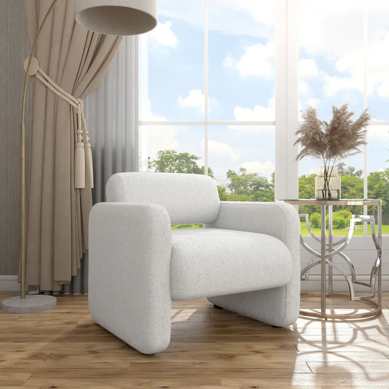 Modern Boucle Fabric Accent Chair with Arms, Upholstered Single Sofa Chair