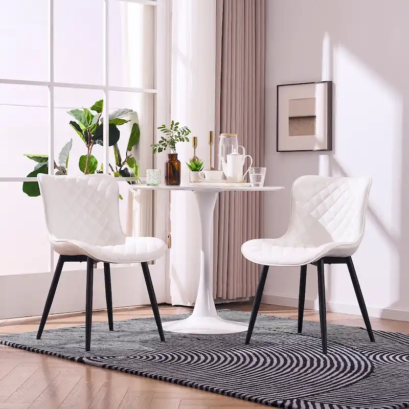 White / Grey / Black Armless Dining Chair, Leather Upholstered, Set of 2