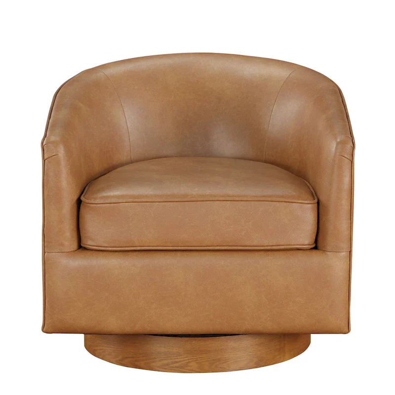 Ingram Faux Leather Wood Base Barrel Swivel Chair by Greyson Living