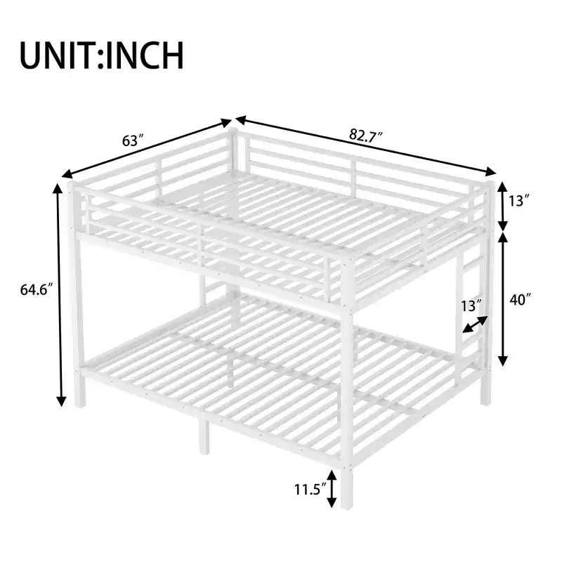 Bellemave Queen Over Queen Bunk Beds for Adults,Heavy Duty Adult Bunk Beds,Metal Bunk Bed Queen Size with 2 Ladders,Noise-Free,White