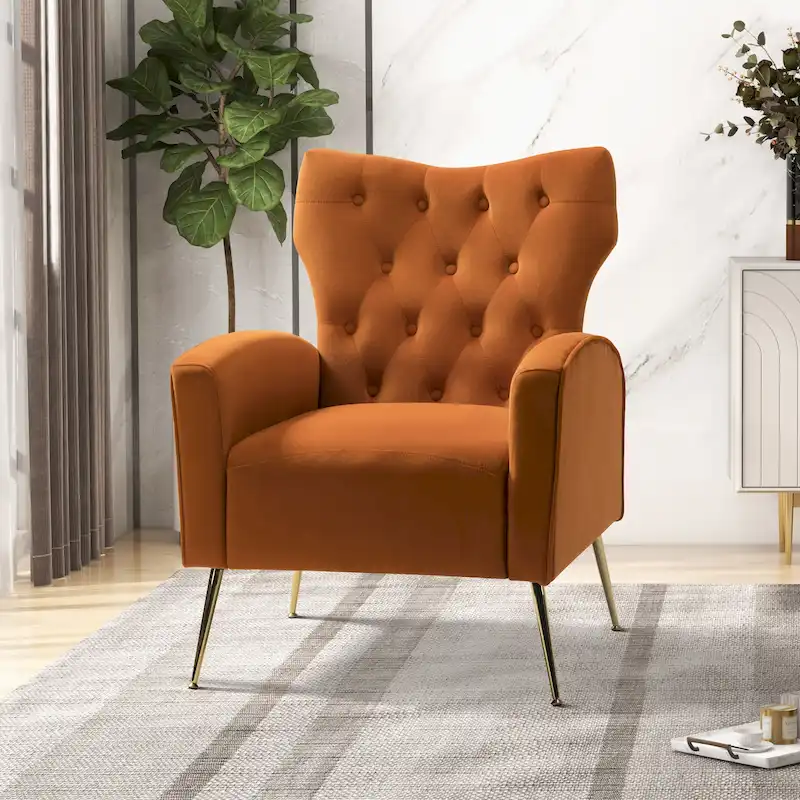 Abadiana Accent Tufted Chair with Metal Base by HULALA HOME