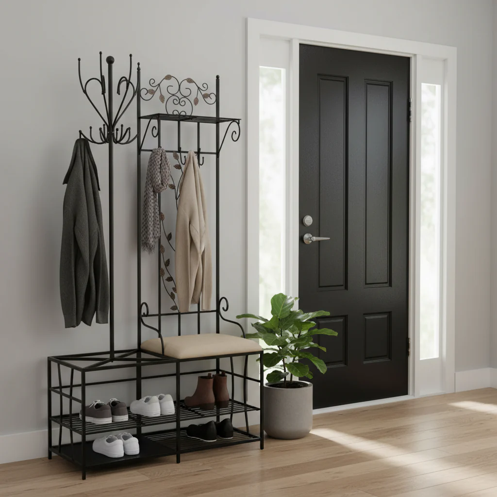 Foxtail Coat Rack and Bench with Storage