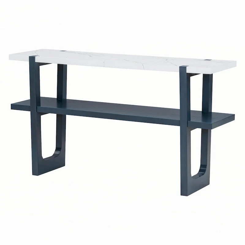 Narrow Console Table with Marble-Effect Top(Navy)