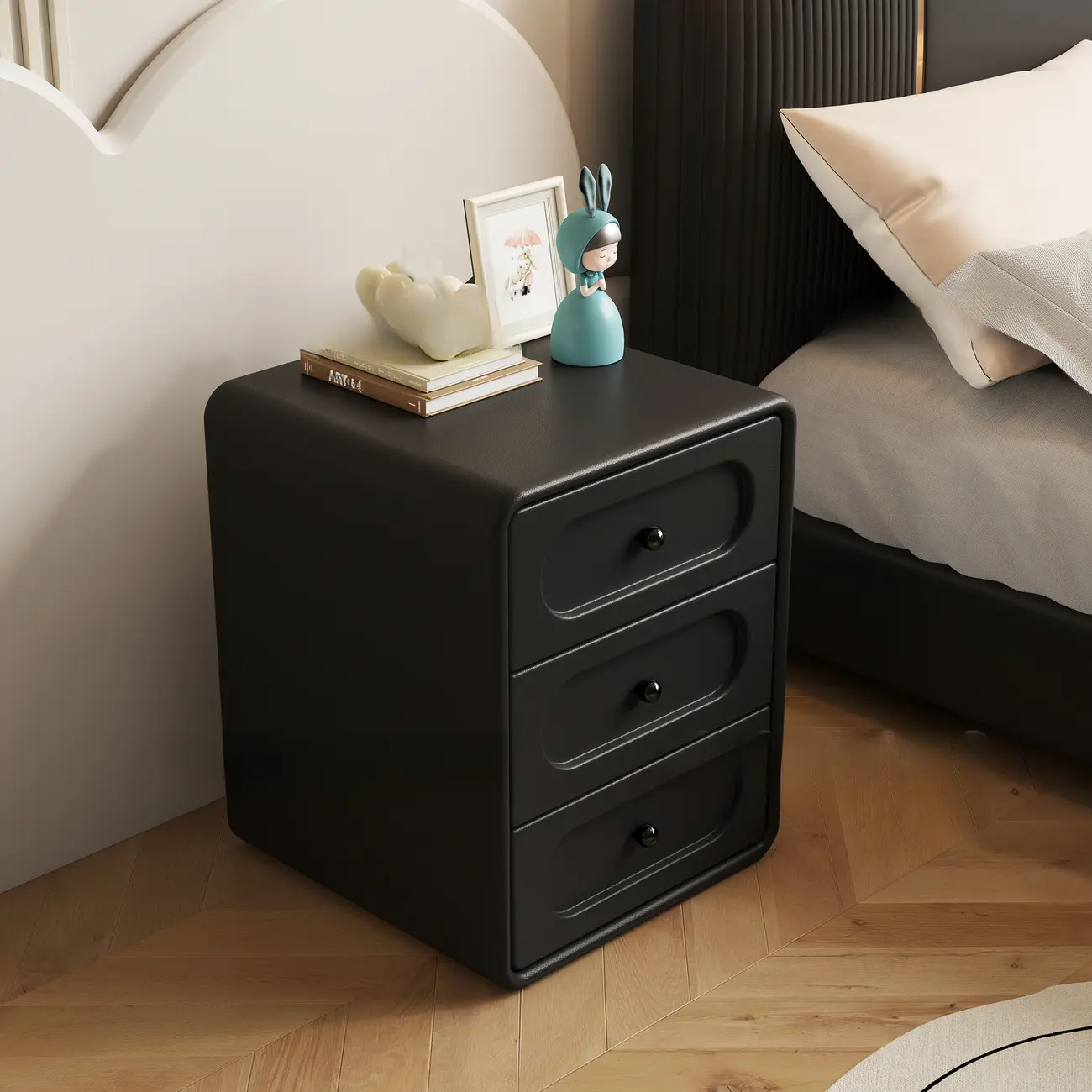 Modern Simple Off-White 3 Drawer Nightstand