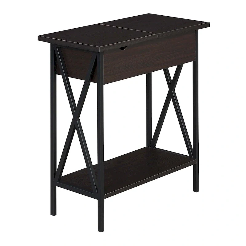 Tucson Flip Top End Table with Charging Station and Shelf