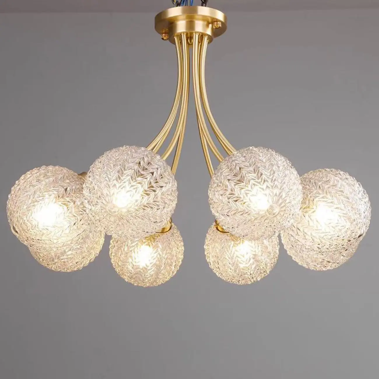 Elegant 6-Light Globe Glass Golden Semi Flush Ceiling Light