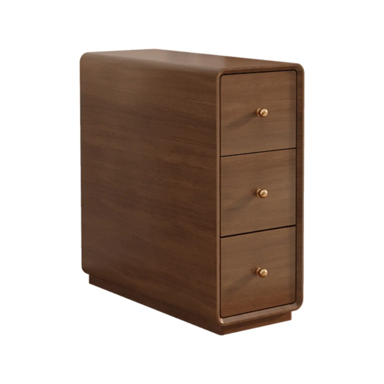 Narrow Rectangle Walnut Wood Side Table with Drawers