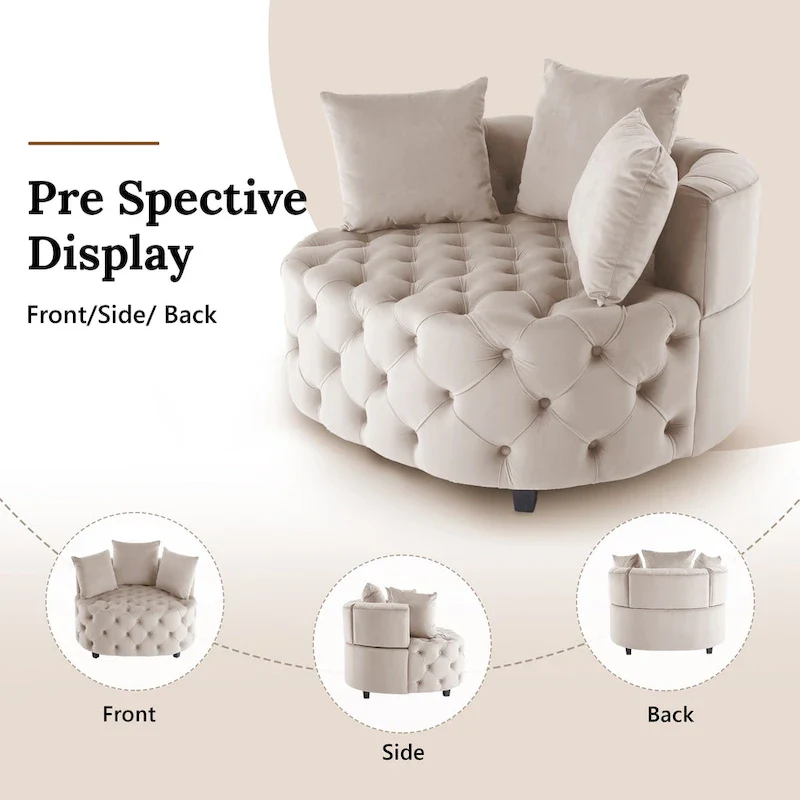 Velvet Modern Leisure Big Classical Barrel Chair with 2 Pillows