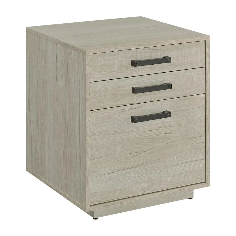 Wood File Cabinet in Whitewashed Grey and Black