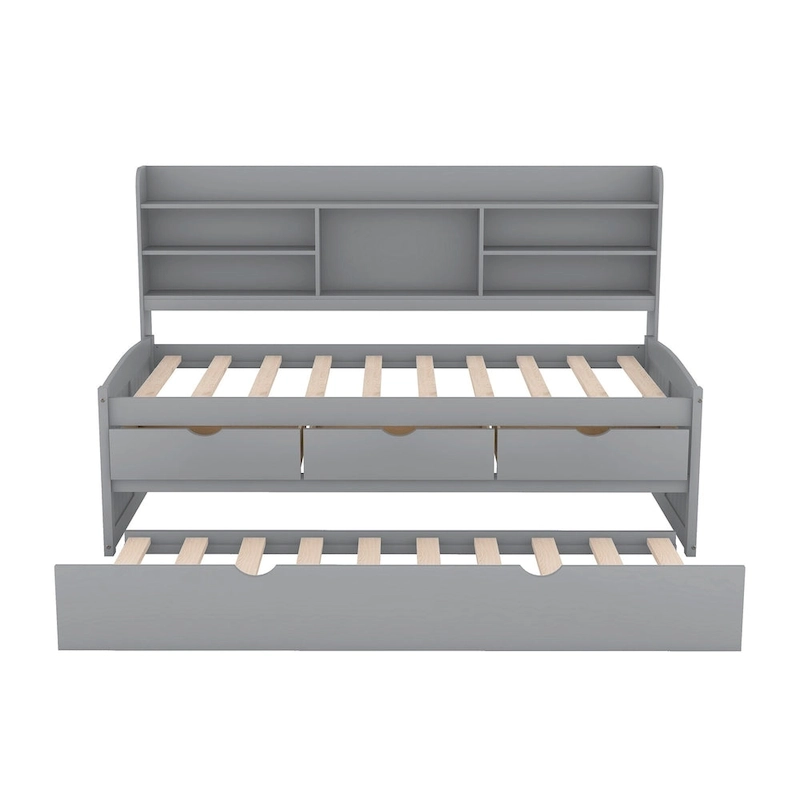 Twin Pine Captain Bed with Shelves, Drawers & Trundle