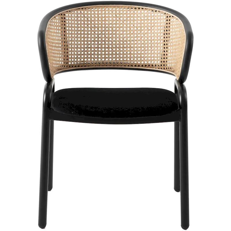 Wicker Back Dining Chair with Velvet Seat and Metal Legs