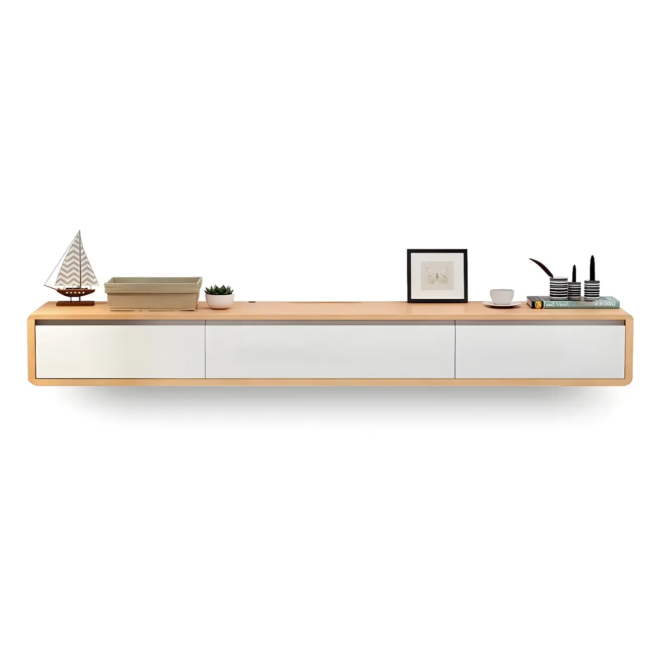 Rectangular Wall-Mounted Wood Drawers TV Stand White