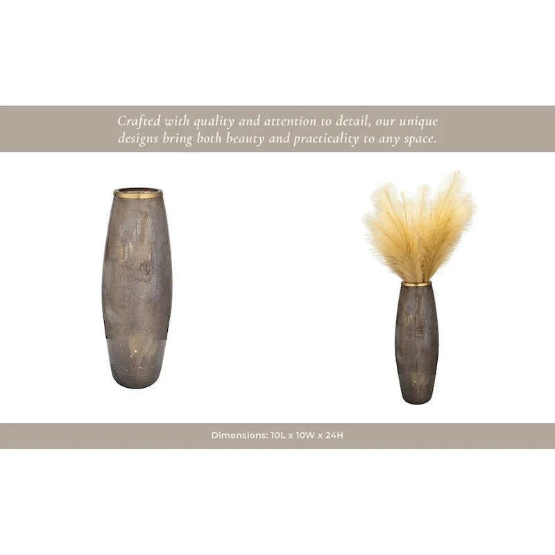 Sagebrook Home Glass Vase with Aluminum Rim and Sleek Glam Design