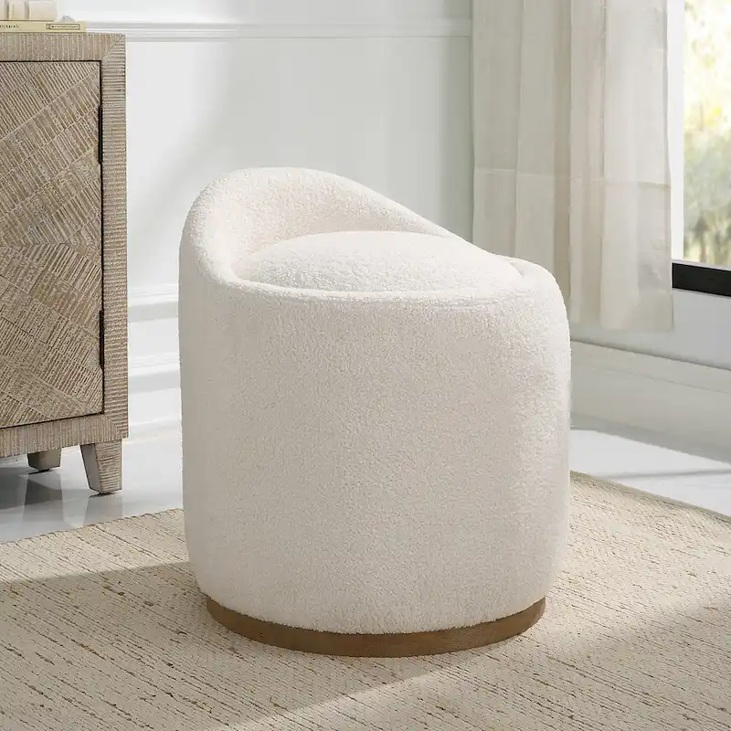 Upholstered Fluffy Swivel Pouf Ottoman - 24 - White and Brown