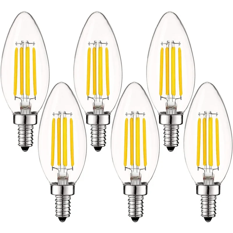 Luxrite Vintage Candle LED Bulb 60W Equivalent, 550 Lumens, 3500K Natural White, 5W, Dimmable, UL Listed, E12 6 Pack