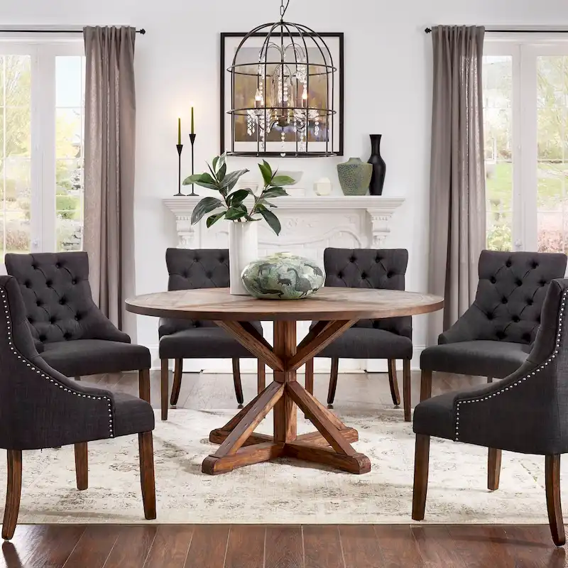 Brown Finish Round Dining Table