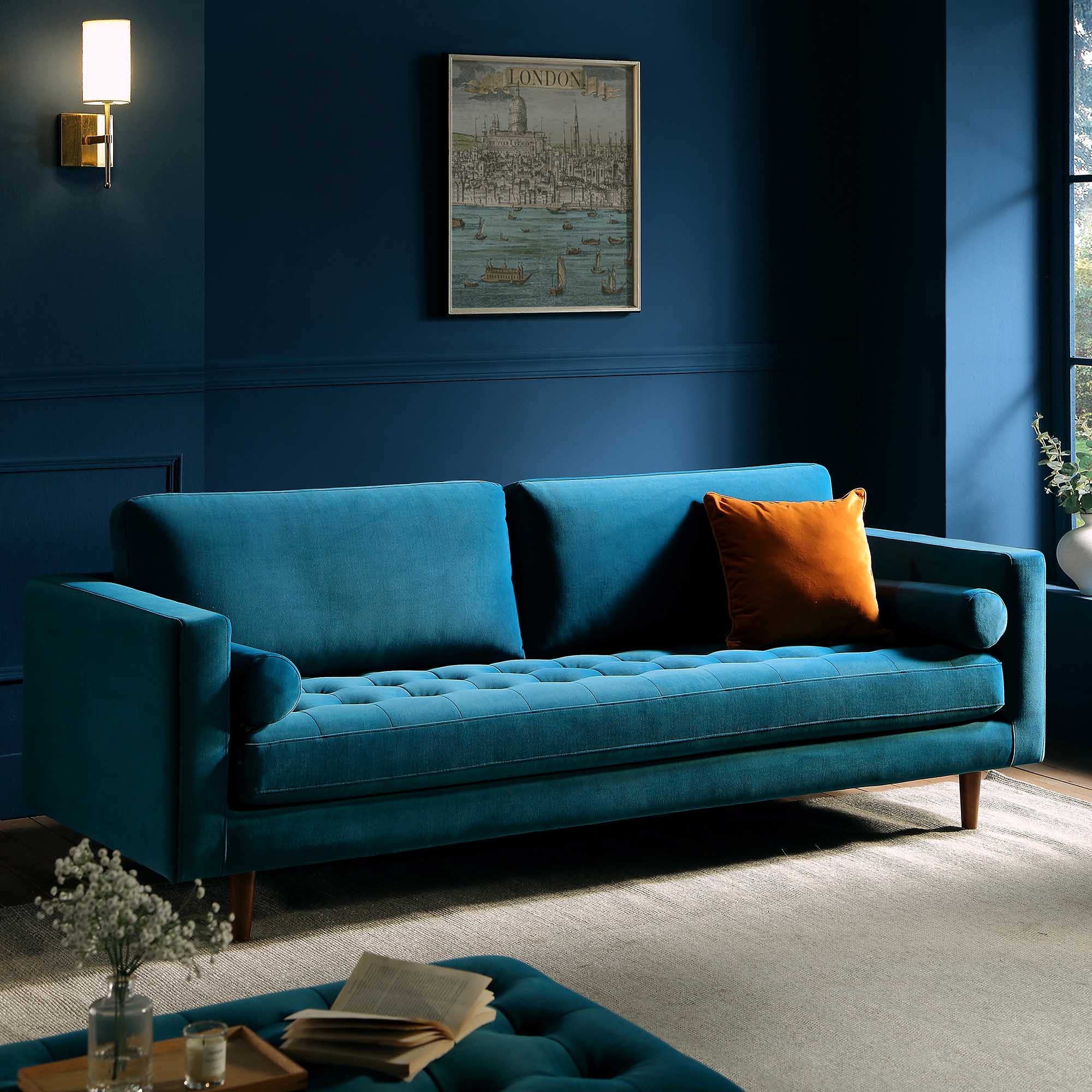 Large 3-Seater Sofa, Teal Velvet