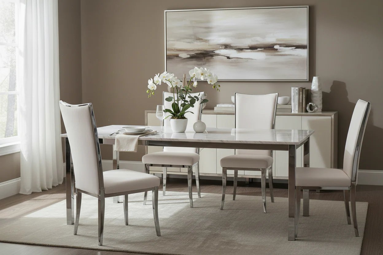 Silver Velvet Upholstered Dining Chair