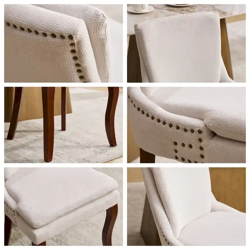 Chenille Fabric Upholstered Dining Chairs w/ Solid Wood Legs(Set of 2)
