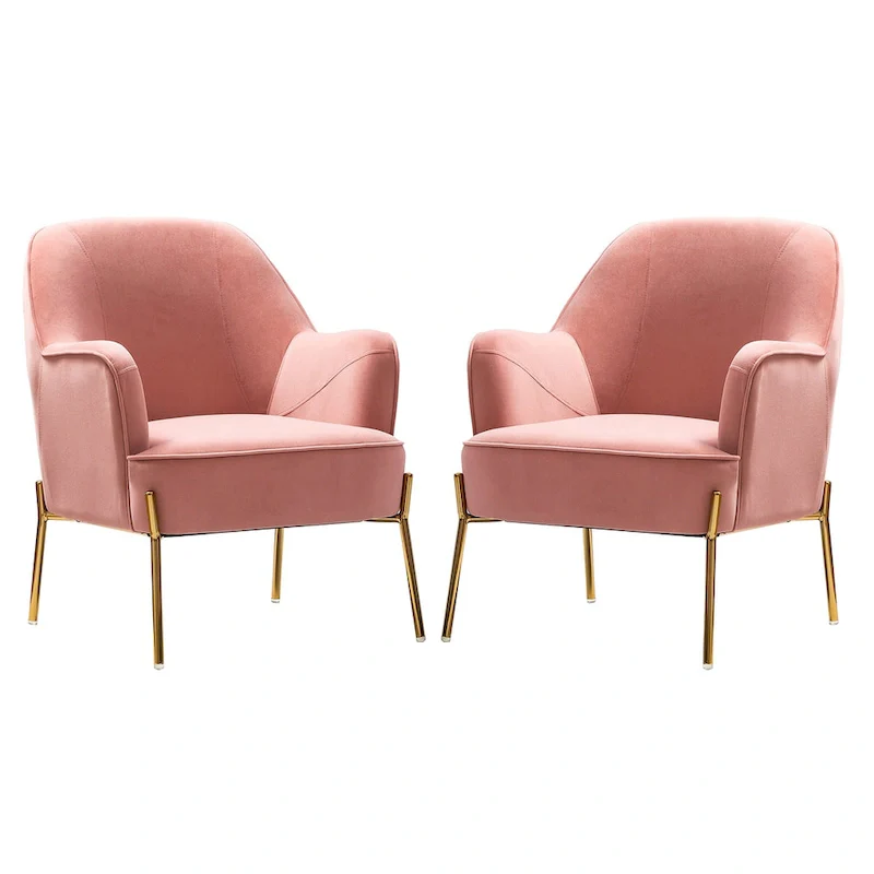 Ma Modern Velvet Accent Chair with Golden Legs Set of 2 by