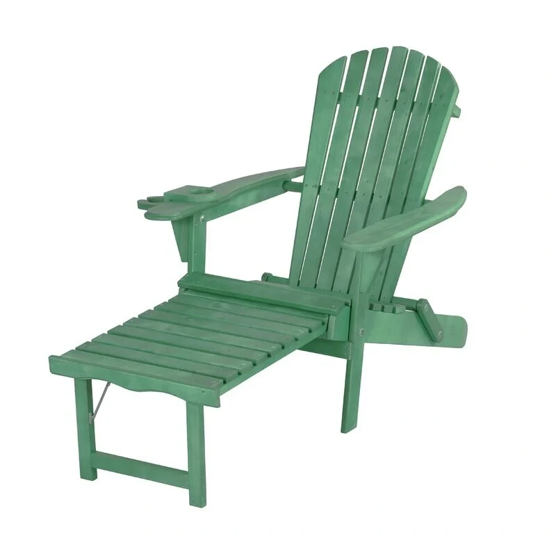 Sea Green Adirondack Foldable Chaise Lounge with cup holder and built-in ottoman