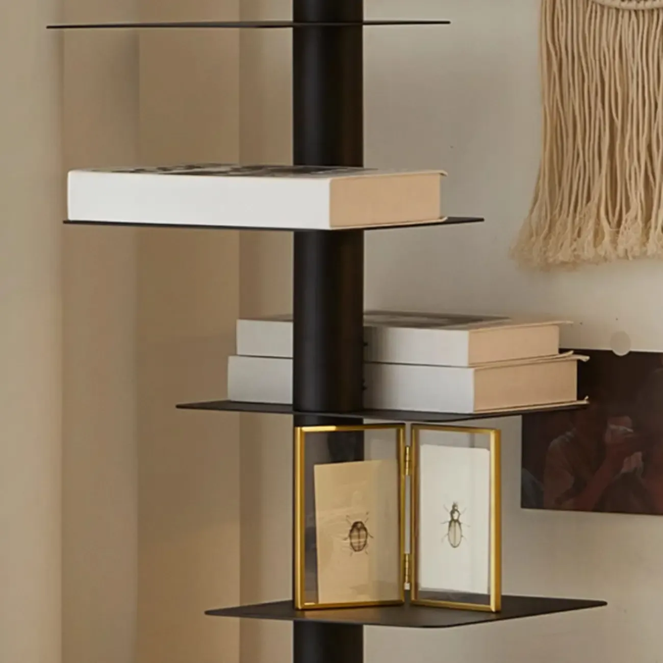 Modern Black Metal Narrow Open Bookcase