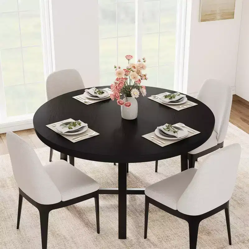 47 Circle Dining Table, Industrial Wooden Kitchen Table with HeavyDuty Metal Frame, Perfect for 46 Person Meals