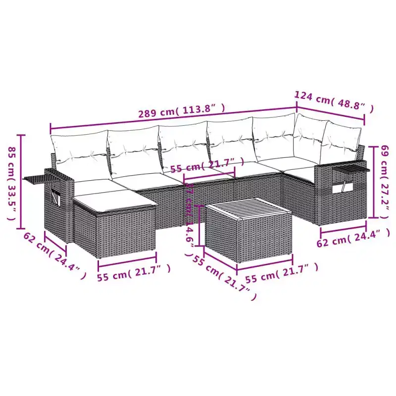 vidaXL Garden Sofa Set Black PE rattan Medium Modular Garden Sofa Set