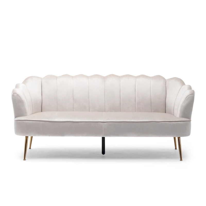 Velvet Channel Stitched 3-seater Sofa with Metal Legs