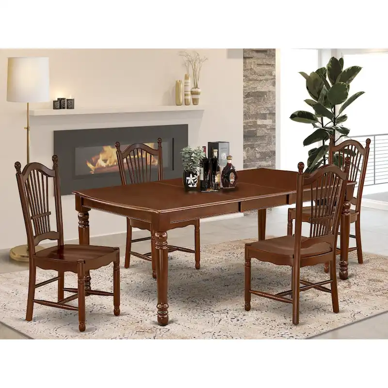 Mahogany Rectangle Dining Table Set with Butterfly Leaf – Asian Hardwood, 5/7/9-Piece